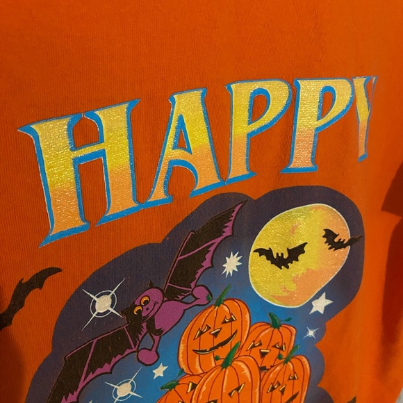 Vintage Halloween Tee by Time 2 Celebrate size large, orange pumpkins bats moon - Picture 3 of 6